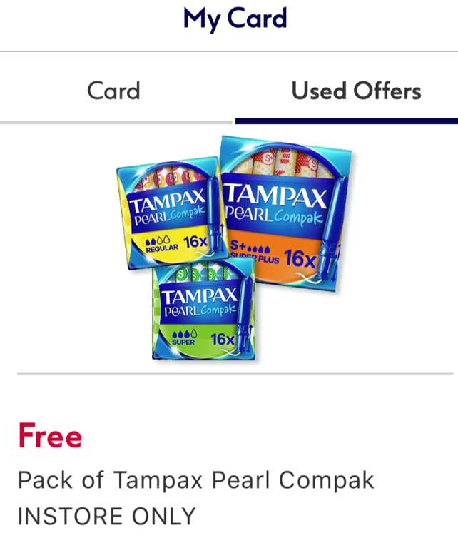 Free Tampax compact pearl 16pk (Advantage card holders) Account specific