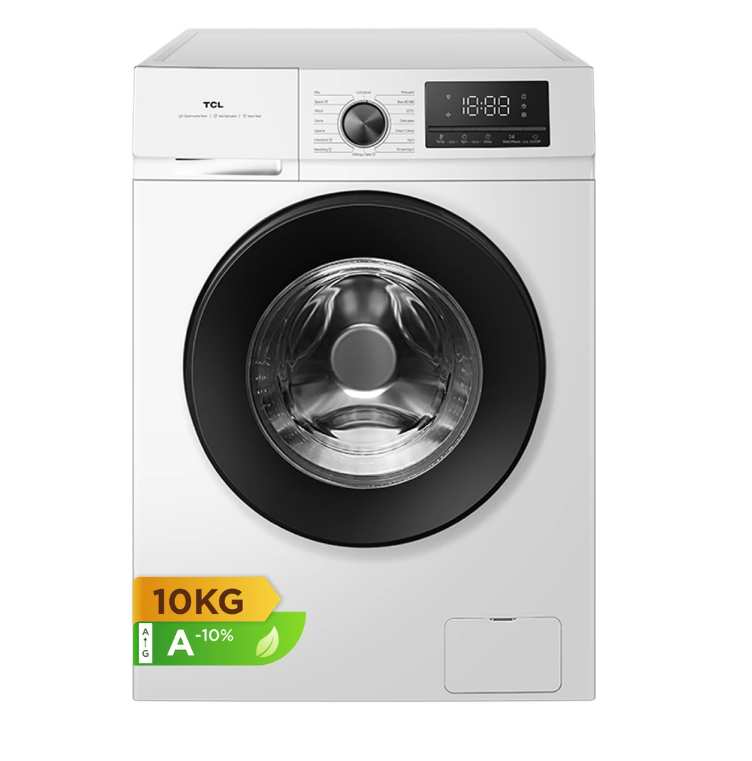 TCL FF2410WA2UK Washing Machine, 10kg, with BLDC Inverter Motor, A-10%, Magic Flow, Quick Wash 15mn, Steam Wash [Energy Class A]