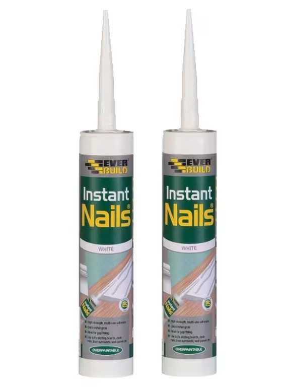 2 x Sika Instant Nails – Extra Strong Solvent Free Glue Adhesive – White – 290ml