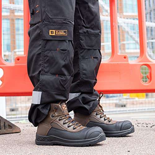 Black Hammer Mens Heavy Duty Safety Work Boots Smooth Leather Steel Toe Cap - Innovation Designs FBA