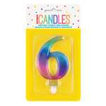 Unique Birthday Candle Number 6-3.54" | Rainbow | Metallic | 1 Pc - Min order 2