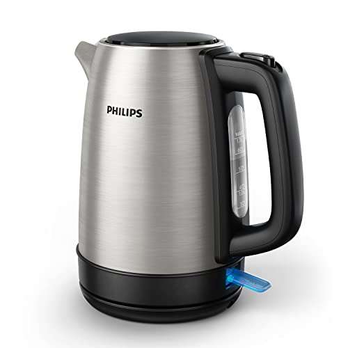 Philips Domestic Appliances Electric Kettle - 1.7L Capacity with Spring Lid and Indicator Light, Stainless Steel, Pirouette Base, Silver