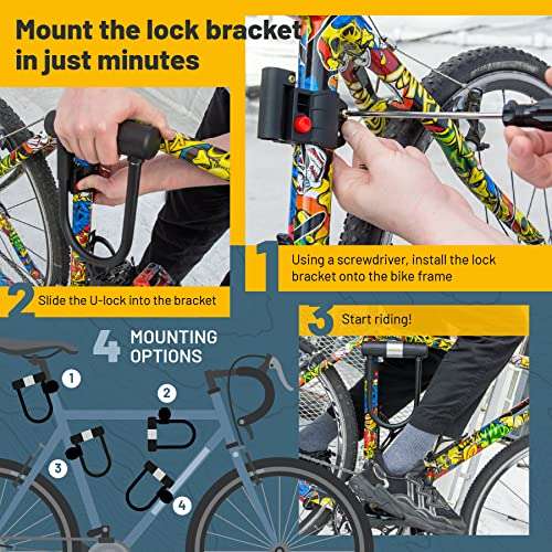 SIGTUNA Bike Lock - 16mm Heavy Duty Bicycle U Lock Shackle and Mount Holder, 1.2m - Sold by Ultra Clarity Cables