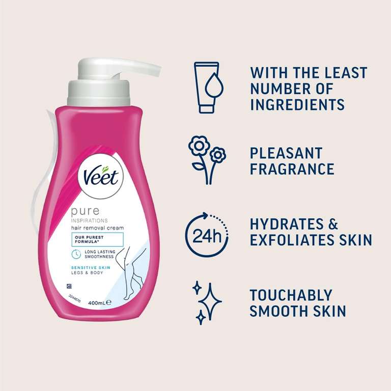Veet Pure Hair Removal Cream for Legs & Body, Sensitive Skin 400 ml ...