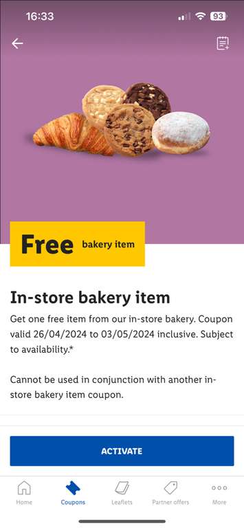 Free In-store bakery item (Account specific)