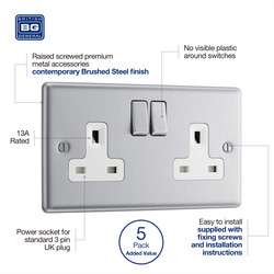 BG Brushed Steel 13A DP White Insert Switched Socket 2 Gang - £22.49 + Free Click & Collect @ Toolstation