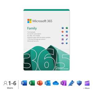 MICROSOFT FAMILY 365 | Office 365 apps | up to 6 users | 1 year subscription