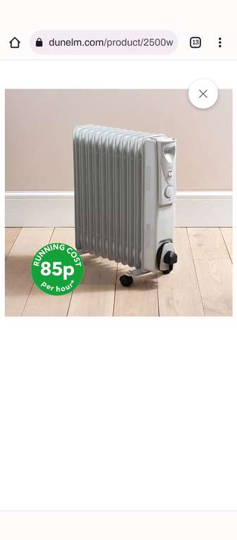 2500W 11 Fin Oil Filled Heater £41.30 + Free collection @ Dunelm