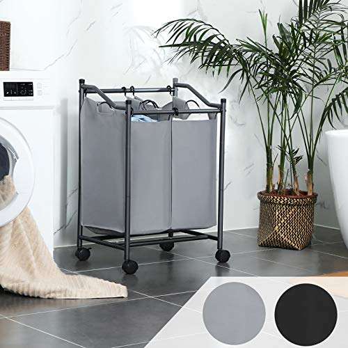 SONGMICS Rolling Laundry Sorter, Laundry Basket with 2 Removable Bags, Laundry Trolley on Wheels, 2 x 45L, Grey £22.99 @ Amazon