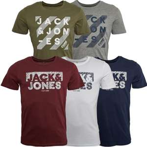 JACK AND JONES Mens Freddie Five Pack T-shirts Navy Blazer/White/Light Grey Mel/Dusty Olive/Port - £24.99 / £29.98 delivered @ MandM Direct