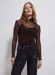 Brown Patterned Mesh Long Sleeve Top SIZES 8-22 free Click and collect