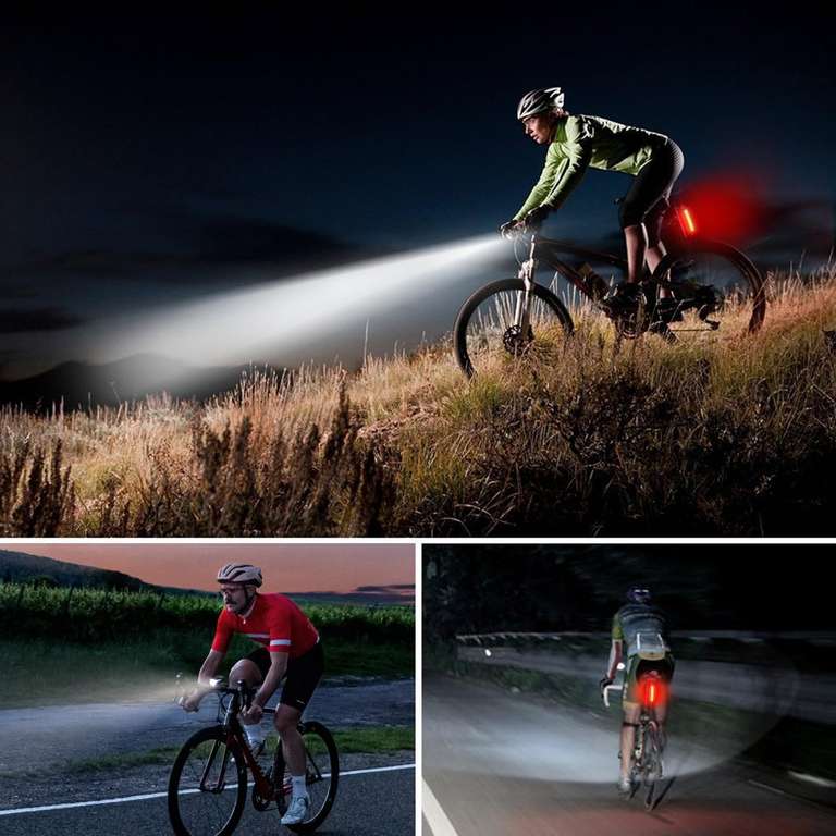 Oldowl Super Bright Bike Light Set - Rechargeable Front & Back Combo With Side LEDs, 1000 Lumen, 4+6 Modes, IP65 Waterproof - For Night/Day Cycling Safety