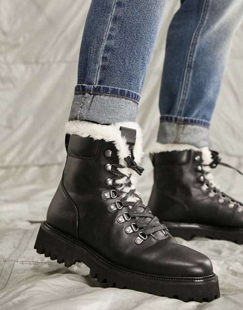 ASOS Mens Borg Lining Faux Leather Boots (Sizes 6-12) - Free Delivery W/Code