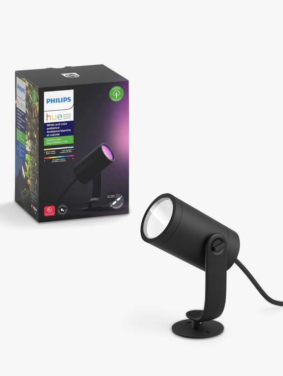 Philips Hue White and Colour Ambiance Lily LED Smart Outdoor Spotlight Extension, Black, 2 for £74.98 @ John Lewis & Partners
