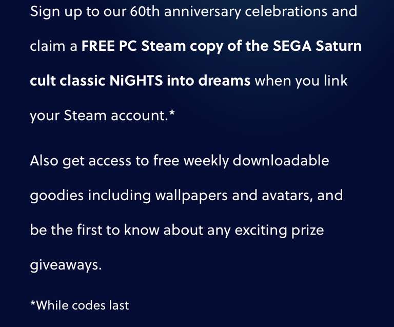 NiGHTS Into Dreams for Steam - Free when linking to Steam @ Sega