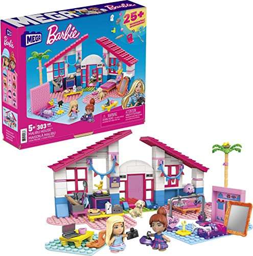 MEGA Barbie Malibu House building set with 303 bricks and special pieces, accessories and 2 micro-dolls £12.99 @ Amazon