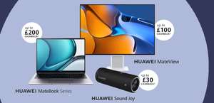 Up to £200 Cashback Available On Select Products e.g Huawei Mateview 28 Inch 4k Monitor - £474.99 With Code (£374.99 With Cashback) @ Huawei