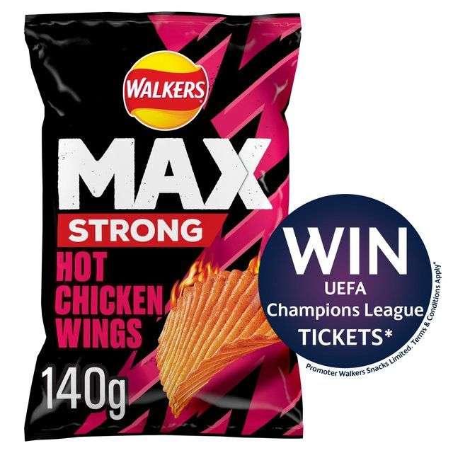 Walkers Max Strong Hot Chicken Wings/Jalapeño/Texas BBQ/Pepperoni/Spicy Prawn Sharing Crisps 140g