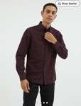 Burgundy Long Sleeve Slim Fit Oxford Shirt + Free Click and collect