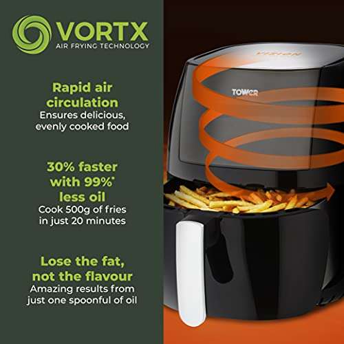 Tower T17072 Vortx Vizion Digital Air Fryer with Rapid Air Circulation, 7L, 1800W, Black £73.63 @ Amazon