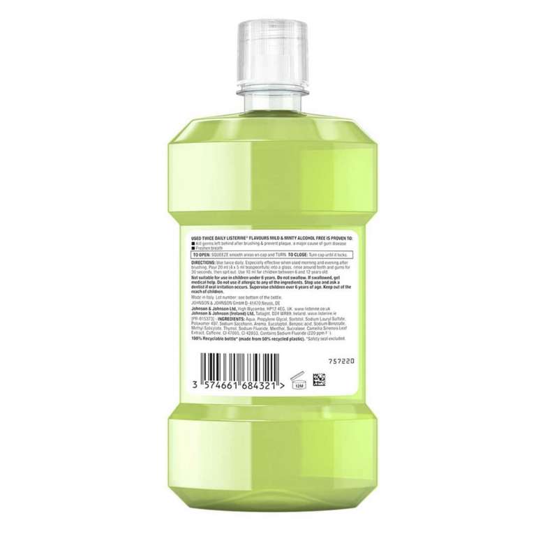 LISTERINE Mild & Minty Alcohol Free Mouthwash / Lime & Mint Mouthwash 500ml - £1.80 each + Free Click and Collect at Boots