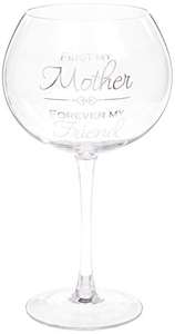 First My Mother Forever My Friend Sentiment Gin Glass with Hearts - 625ml