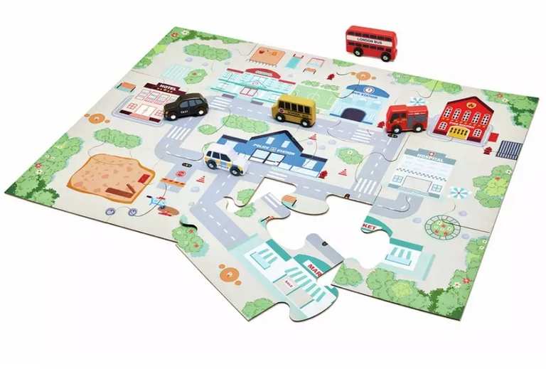Chad Valley Jigsaw Track And Vehicle City Themed Puzzle Set - Includes 5 Toy Vehicles W/code - Free Click & Collect