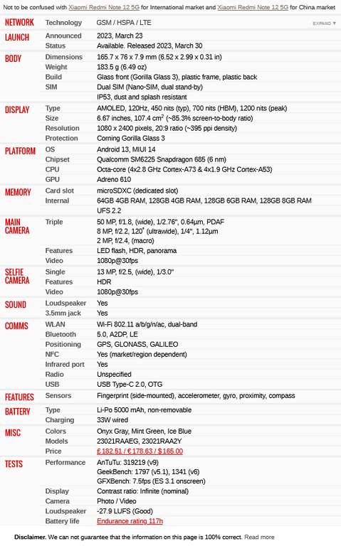 Xiaomi Redmi Note 12 128GB Mobile + Voxi 200GB Data sim (worth £20) - £189 with free collection (Note 12 5G + 200GB sim - £239) @ Argos