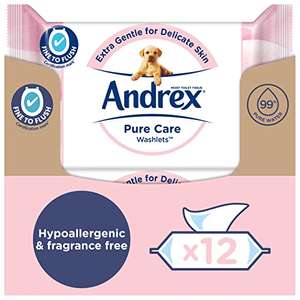Andrex Pure Care Washlets - Extra Gentle for Delicate Skin - 12 Packs - At Checkout (£11.25 S&S/£8.25+Voucher)
