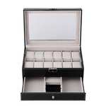 Watch Box for Men, Watch Case Double-Layer Display Storage with Drawer, Jewelry Collection Organiser Holder - Leather
