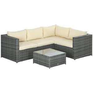 Outsunny 3 Pieces PE Rattan Garden Furniture Set , 4 Seater Outdoor Patio Corner Sofa Set with Glass Top Coffee Table, Beige Sold by MHSTAR