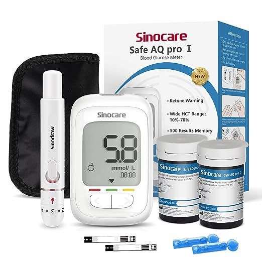 Sinocare Blood Sugar Monitor, Safe AQ Pro Diabetes Testing Kit, 50 Strips+50 Lans - sold by Shealthub Direct - EU FBA