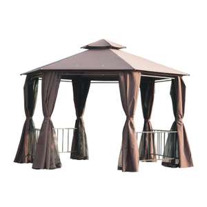 Outsunny 3 x 3(m) Hexagon Gazebo Patio Canopy Party Tent Outdoor Garden Shelter w/ 2 Tier Roof & Side Panel - Brown sold FB MHSTAR