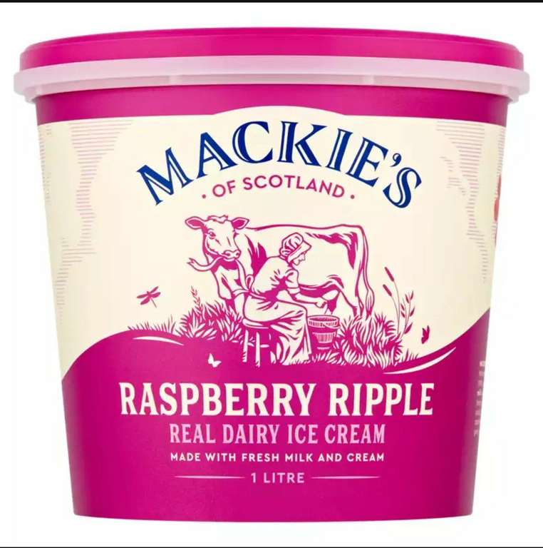 Mackie's of Scotland Honeycomb Ice Cream 1L/Raspberry Ripple Ice Cream 1L/Traditional Luxury Dairy Ice Cream 1L £2.20 Each @ Asda