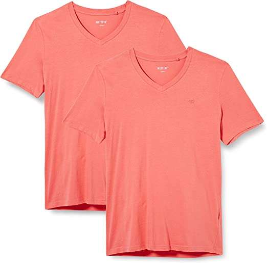 MUSTANG Men's 2-pack V-neck T-Shirt - S £4.90, Sangria Red- S, M £5.19, L £6.13, Tea Rose- M £5.26 (extra 10% off prime students) @ Amazon