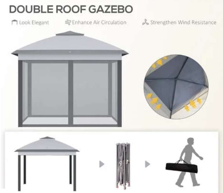 Outsunny Pop Up Gazebo Height Adjustable Canopy Tent With Carrying Bag, Grey 3x3 at £125.99 at ManoMano Aosom