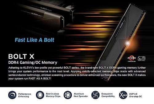 KLEVV BOLT X 16GB kit (8GB x2) 3600 MHz Gaming Memory DDR4-RAM XMP 2.0 Non-RGB