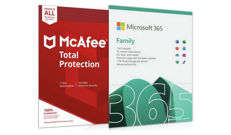Microsoft 365 Family 6 People - 12 months (+ 3 months free) and McAfee Unlimited= £44.99 (£39.99 with email signup) - collection @ Argos