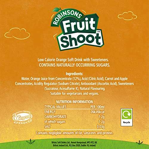Robinsons Fruit Shoot Fruit Juice, 8 x 200ml (Orange or Summer Fruits) - £1.30 with 20% voucher and S&S
