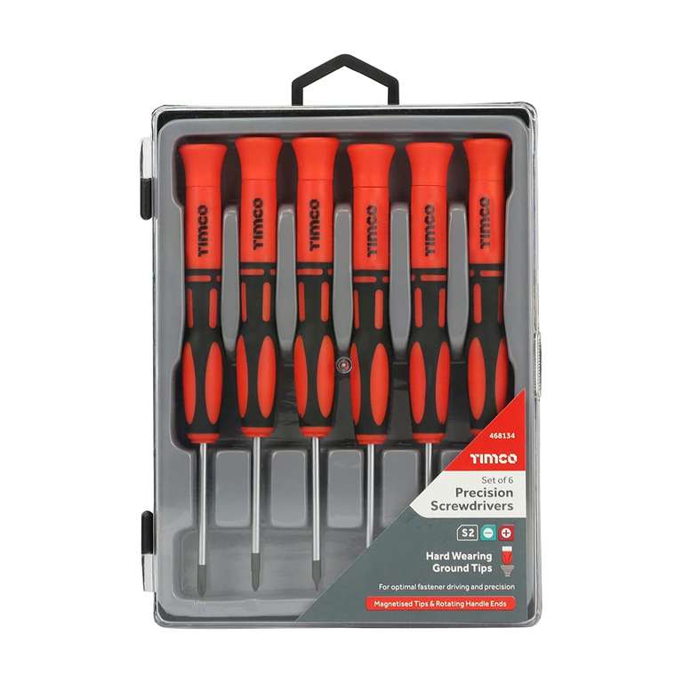 TIMCO Precision Screwdriver Set - Assorted Sizes - 6 Screwdrivers - Ergonomic Handles for an Extra Soft Grip - Magnetic Tips