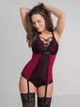 Lovehoney Night Lily Wine and Black Lace Basque Set - £13.50 + Free Delivery On All Orders @ Lovehoney