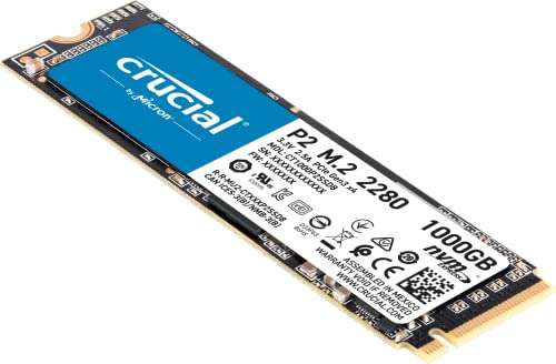 Crucial P2 CT1000P2SSD8 1 TB Internal SSD, Up to 2400 MB/s (3D NAND, NVMe, PCIe, M.2), Black - £67.98 @ Amazon