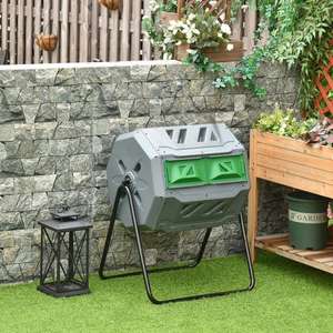 Outsunny 160L Outdoor Tumbling Compost Bin w/ Dual Chamber - Grey + Free Delivery w/Code