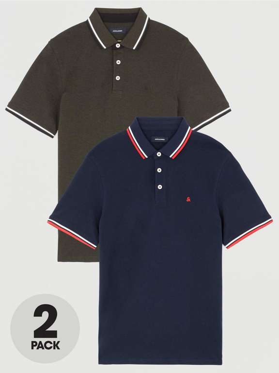 Jack & Jones Paulos 2 Pack Tipped Polo Shirt - Navy/Green £13.25 (£3.99 delivery) @ Very - size S only