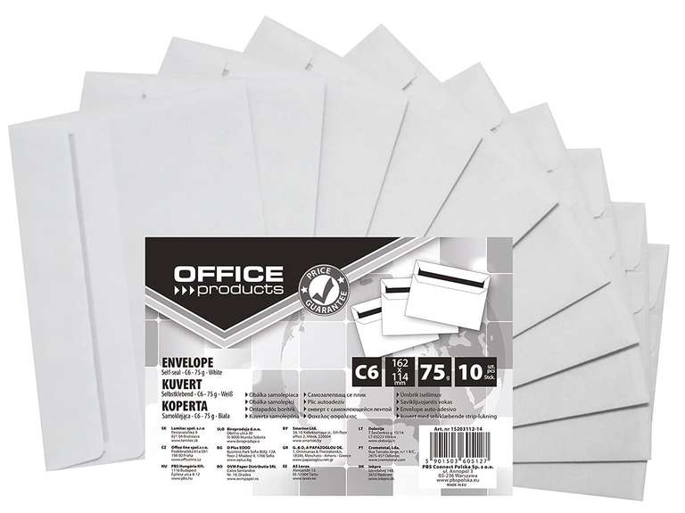 Envelope Self Seal Office Products SK C6 114x162mm 75gsm 10pcs White/Self-Adhesive/Kind-SK/Colour-White/Format-C6 / Weight (g/m2)-75