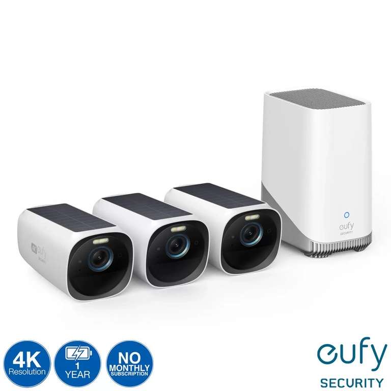 Eufy eufyCam 3 Solar 4K - 3 Camera Kit with HomeBase 3 - £499.98 (online only)