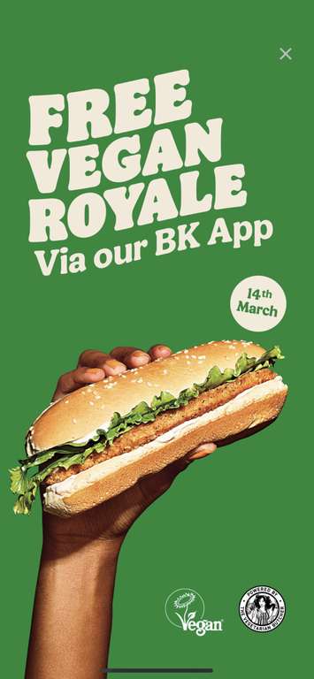 Free Vegan Royale via voucher on the Burger King App instore @ Burger King