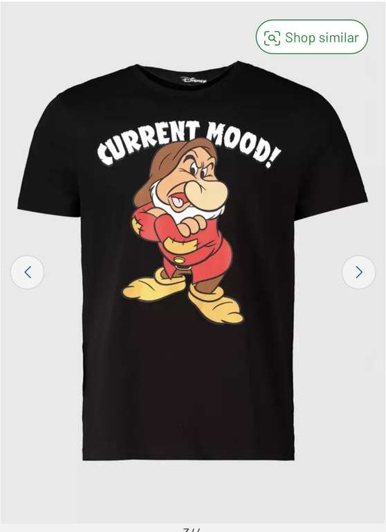 Christmas Disney Grumpy Current Mood T-Shirt (Size M) - £3 with click & collect at Argos