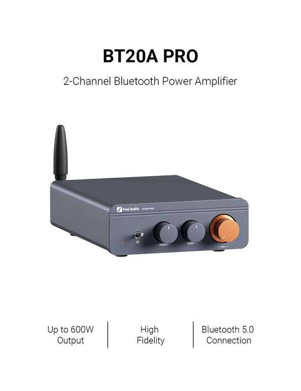 Fosi Audio BT20A Pro TPA3255 Bluetooth Sound Power Amplifier with 48V power adapter Sold by Fosi Audio Official Store