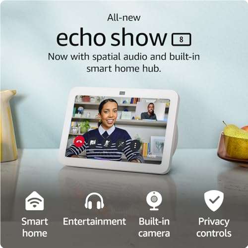 Echo Show 8 | 3rd generation (2023 release), HD smart touchscreen with spatial audio, smart home hub and Alexa + possible 25% off trade-in